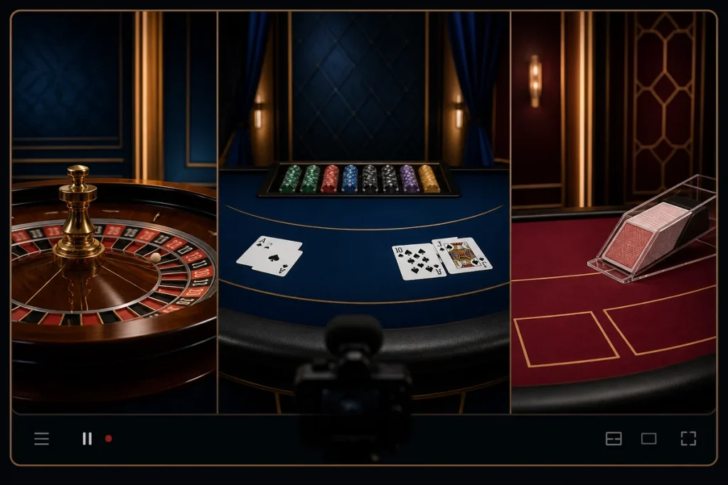 Rulet, blackjack ve baccarat canlı masa seçenekleri